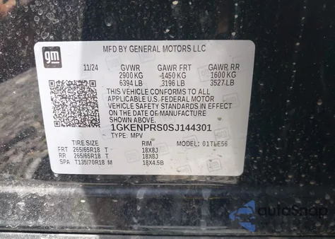 2025 GMC Acadia Awd At4 из США, поврежденный, VIN 1GKENPRS0SJ144301